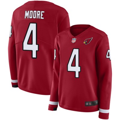Nike Arizona Cardinals #4 Rondale Moore Red Team Color Women's Stitched NFL Limited Therma Long Sleeve Jersey